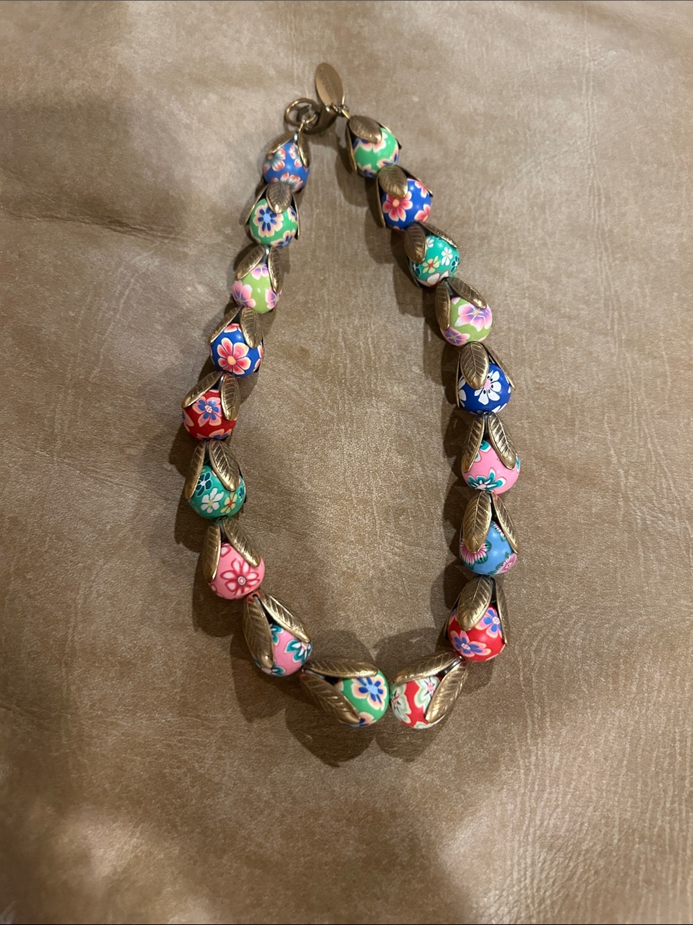 Colorful Floral Leaf Statement Necklace by Lenora Dame